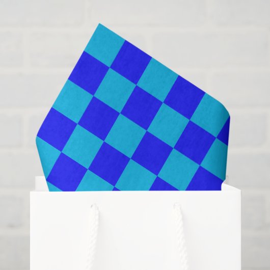 Blauw monochroom schaakbordpatroon tissuepapier (Cadeauzakje)