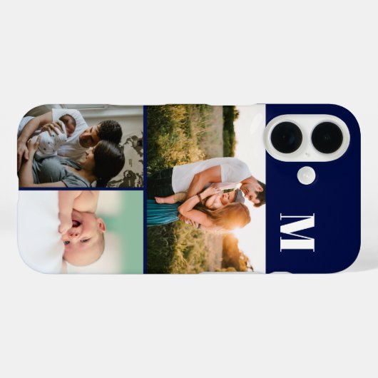 Blauw Monogram 3 Foto collage Case-Mate iPhone Case (Achterkant (horizontaal))