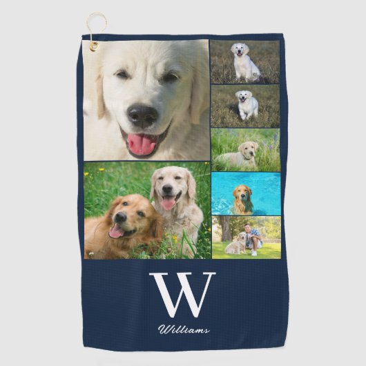 Blauw Monogram 7 Fotocollage Golfhanddoek (Voorkant)