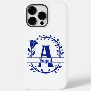 Blauw monogram A, Initiaal A, Letter A, Bloemmotie Case-Mate iPhone 14 Pro Max Hoesje