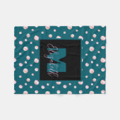 Blauw monogram Aangepaste naam Polka Dots Geometri Fleece Deken (Voorkant (Horizontaal))