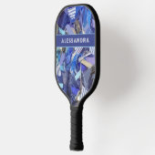 Blauw monogram abstract patroon paarse witte stree pickleball paddle (Links)