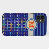 Blauw monogram, ankers en strepen Case-Mate iPhone case (Achterkant (horizontaal))