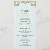 Blauw Monogram Barok Christelijk Trouwmenu Menu (Voorkant)