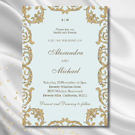 Blauw Monogram Barok Vintage bruiloft Kaart