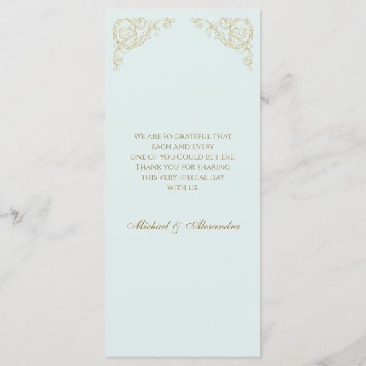 Blauw  Monogram Barok Wedding Menu (Achterkant)