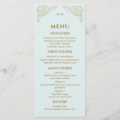 Blauw  Monogram Barok Wedding Menu (Voorkant)