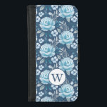 Blauw monogram bloemmotief iPhone 8/7 portemonnee hoesje<br><div class="desc">Personaliseer dit prachtige blauw-witte bloemige roos met uw monogram. Ontworpen voor u door Blackberry Boulevard.</div>