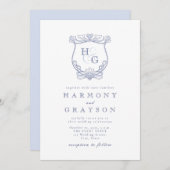 Blauw Monogram Bruiloft Kaart (Voorkant / Achterkant)