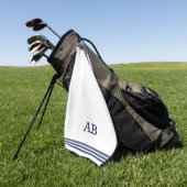 Blauw monogram & drie strepen op wit golfhanddoek (Groen)