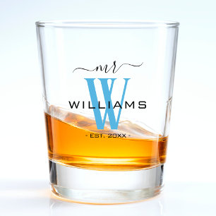 Blauw Monogram echtgenoot bruidegom Mr. bruiloft J Shot Glas