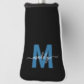 Blauw Monogram Eerste Letter Naam Gepersonaliseerd Golfheadcover (Draai 90)
