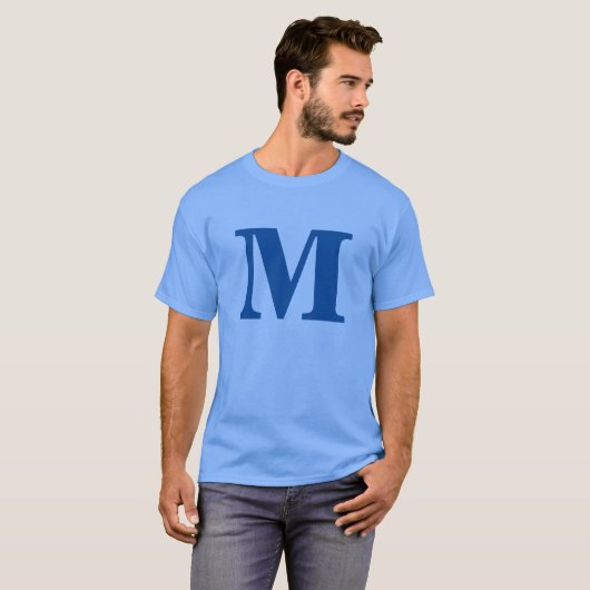 Blauw monogram Eigen naam Initiaal T-shirt (Voorkant volledig)