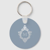 Blauw Monogram Elegante Vintage Initiaal Sleutelhanger (Achterkant)