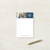 Blauw monogram en aangepaste foto post-it® notes (Op bureau)