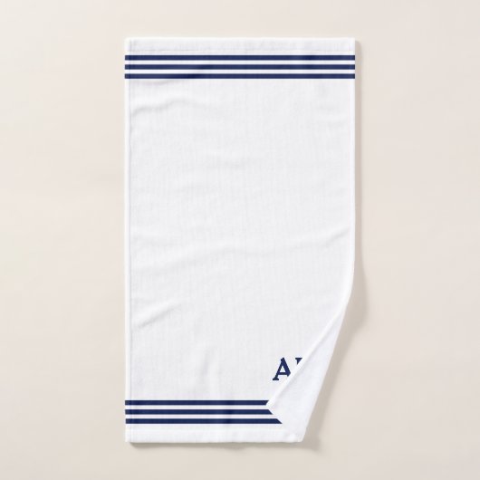 Blauw monogram en drie strips op wit bad handdoek (Handdoek)
