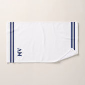 Blauw monogram en drie strips op wit bad handdoek (Handdoek)