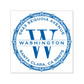 Blauw  Monogram Familienaam Retouradres Zelfinktende Stempel (Design)