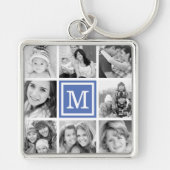 Blauw monogram fotocollage sleutelhanger (Voorkant)