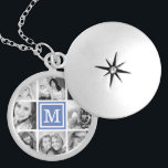Blauw monogram fotocollage zilver vergulden ketting<br><div class="desc">Schattige keepsake-ketting met uw aangepaste Instagram-fotocollage en gepersonaliseerd met uw monogram-initiaal. Klik op Aanpassen om het monogram lettertype en de kleur te wijzigen en het ontwerp verder te personaliseren. Geweldig cadeau voor familie,  vrienden,  ouders en grootouders!</div>