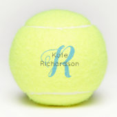Blauw monogram gepersonaliseerd op maat tennisballen (Voorkant)