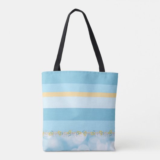 Blauw monogram Gestreept patroon Tote Bag (Achterkant)