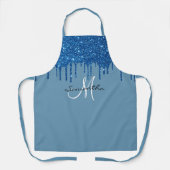 Blauw monogram glitterslierten metaalachtig schort (Voorkant)