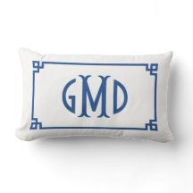 Blauw monogram Grieks sleutelhanger lumbaal kussen
