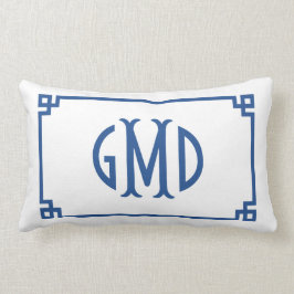 Blauw monogram Grieks sleutelhanger lumbaal kussen