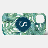 Blauw Monogram Groen Tropisch Telefoongeval Case-Mate iPhone Case (Achterkant (horizontaal))