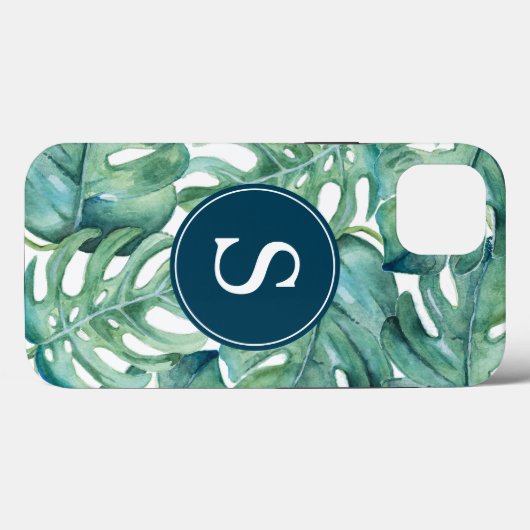 Blauw Monogram Groen Tropisch Telefoongeval Case-Mate iPhone Case (Achterkant (horizontaal))