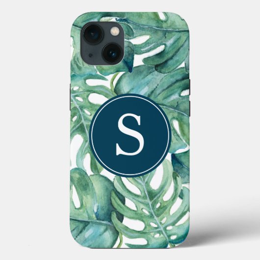 Blauw Monogram Groen Tropisch Telefoongeval Case-Mate iPhone Case (Achterkant)