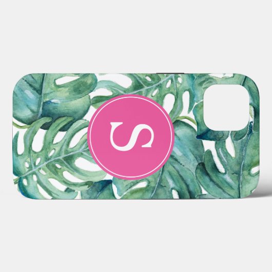 Blauw Monogram Groen Tropisch Telefoongeval Case-Mate iPhone Case (Achterkant (horizontaal))