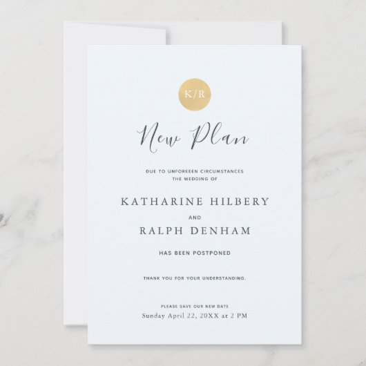 Blauw Monogram Huwelijk Nieuw Plan Aankondiging (Voorkant)