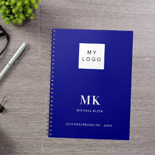 Blauw monogram initiaal bedrijf notitieboek