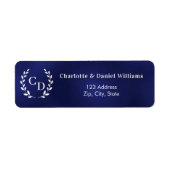 Blauw monogram initiaal krans retouradres etiket (Voorkant)