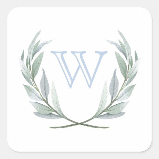 Blauw Monogram Initiaal Laurel Crest Stickers (Voorkant)