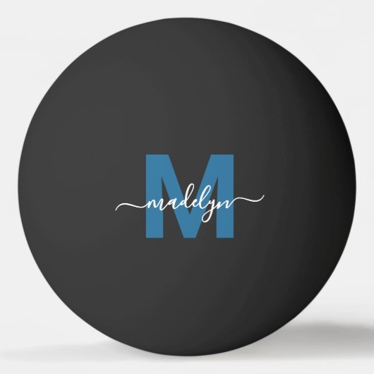 Blauw monogram Initiaal naam Pingpongbal (Voorkant)