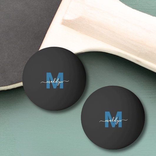 Blauw monogram Initiaal naam Pingpongbal