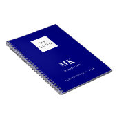 Blauw monogram initiaal zakelijk notitieboek (Rechterzijde)
