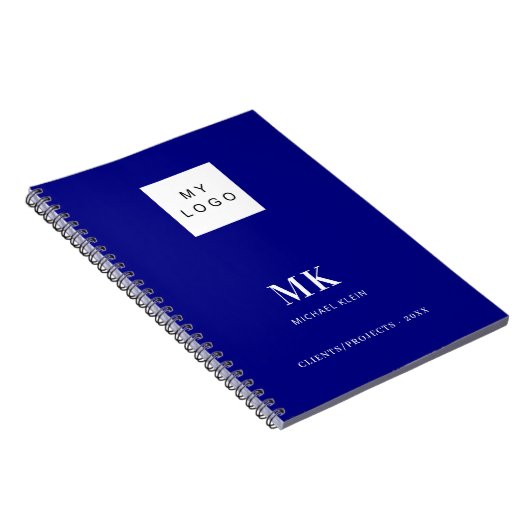 Blauw monogram initiaal zakelijk notitieboek (Rechterzijde)