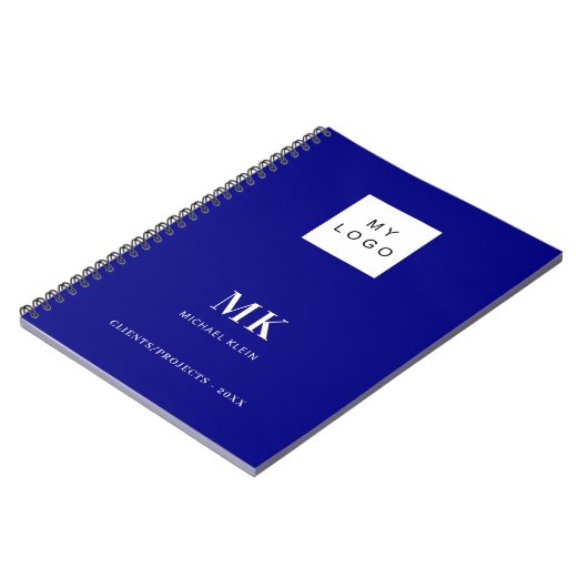 Blauw monogram initiaal zakelijk notitieboek (Linkerzijde)