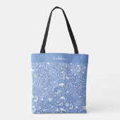 Blauw monogram Jouw naam oceanische patronen toevo Tote Bag (Achterkant)