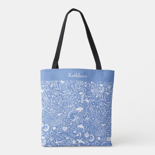 Blauw monogram Jouw naam oceanische patronen toevo Tote Bag (Achterkant)