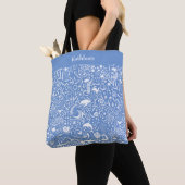 Blauw monogram Jouw naam oceanische patronen toevo Tote Bag (Dichtbij)