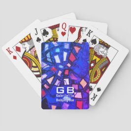 Blauw monogram kleurrijke geometrische levendige r pokerkaarten