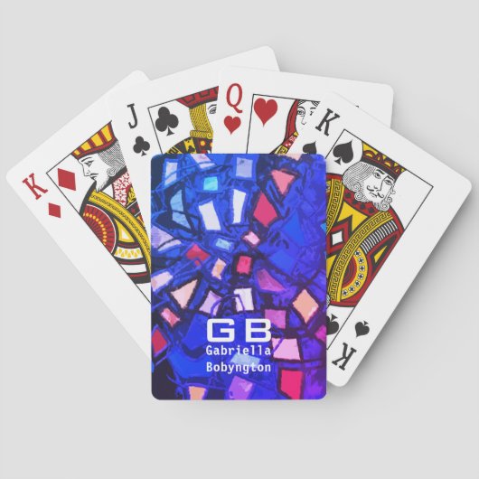 Blauw monogram kleurrijke geometrische levendige r pokerkaarten (Achterkant)