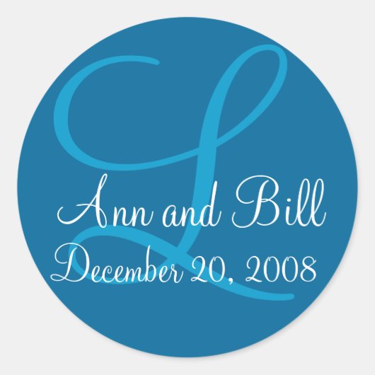 Blauw Monogram L, Voornamen en Datumzegel Ronde Sticker (Voorkant)