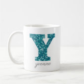 Blauw monogram letter Y glitter Mok (Links)