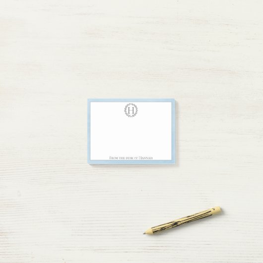 Blauw Monogram met opmerkingen na de opening Post-it® Notes (Op bureau)